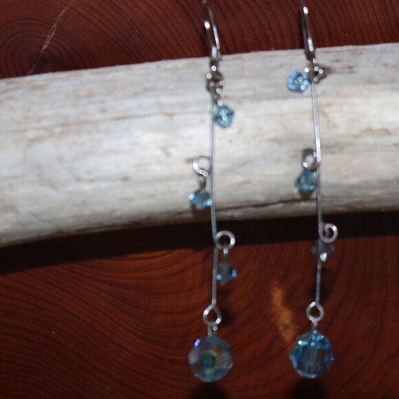 NEW Blue Multi Crystal Drop Earrings - Picture 1 of 4